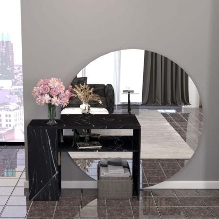 Консольный столик с зеркальной поверхностью и черным мраморным узором из бумажной ламинации - Консольный столик с зеркальной поверхностью и черным мраморным узором из бумажной ламинации